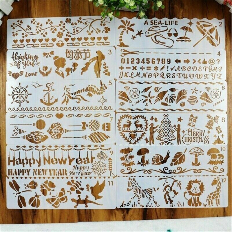 12Pcs DIY Handarbeiten Stempel Prägung Schablone Schichtung Stempel Wände Malen
