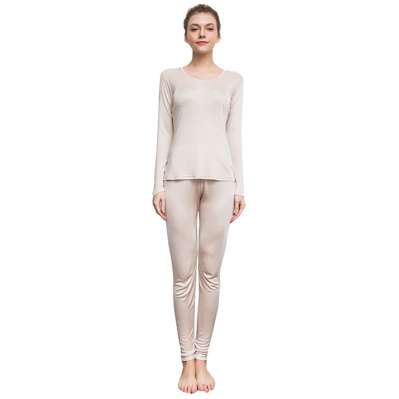 Women Silk T-shirt Top Long Johns Blouse Crew Neck Shirts Knitted Casual
