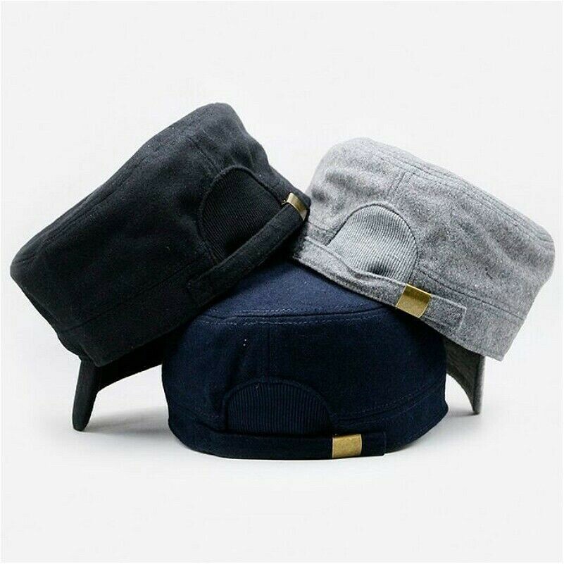 Unisex Army Cap Military Cadet Hat Short Brim Faux Wool Adjustable Sports