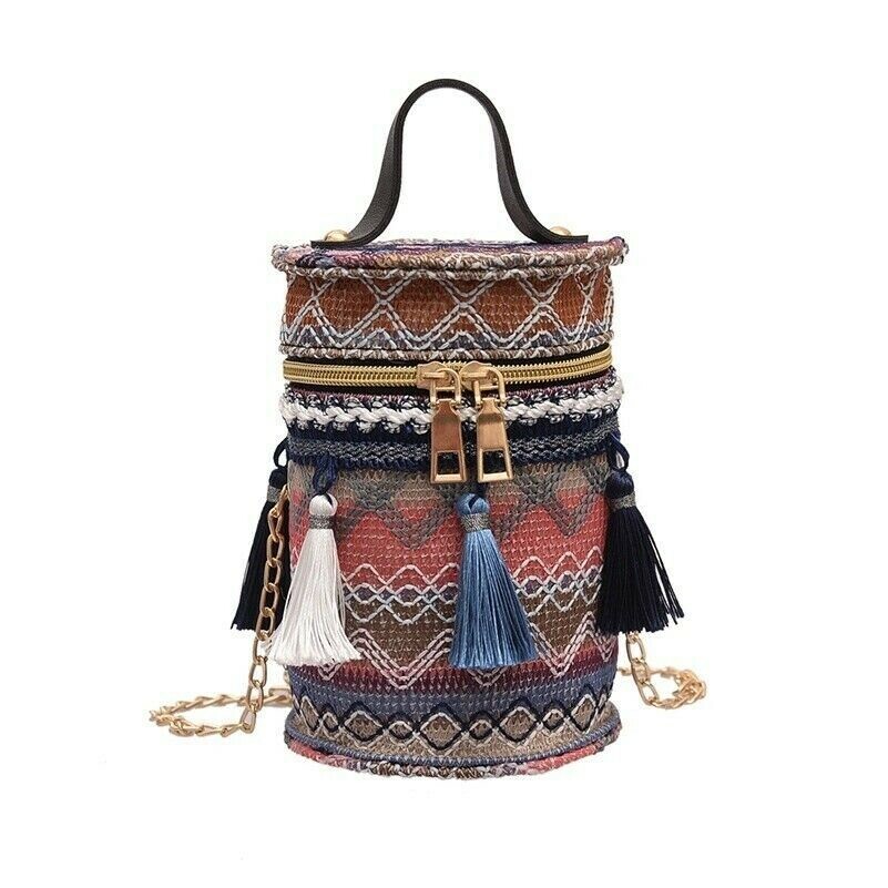 Bohémien Ethnique Bandoulière Sacs à Main Sac Paille Gland Petit Vintage