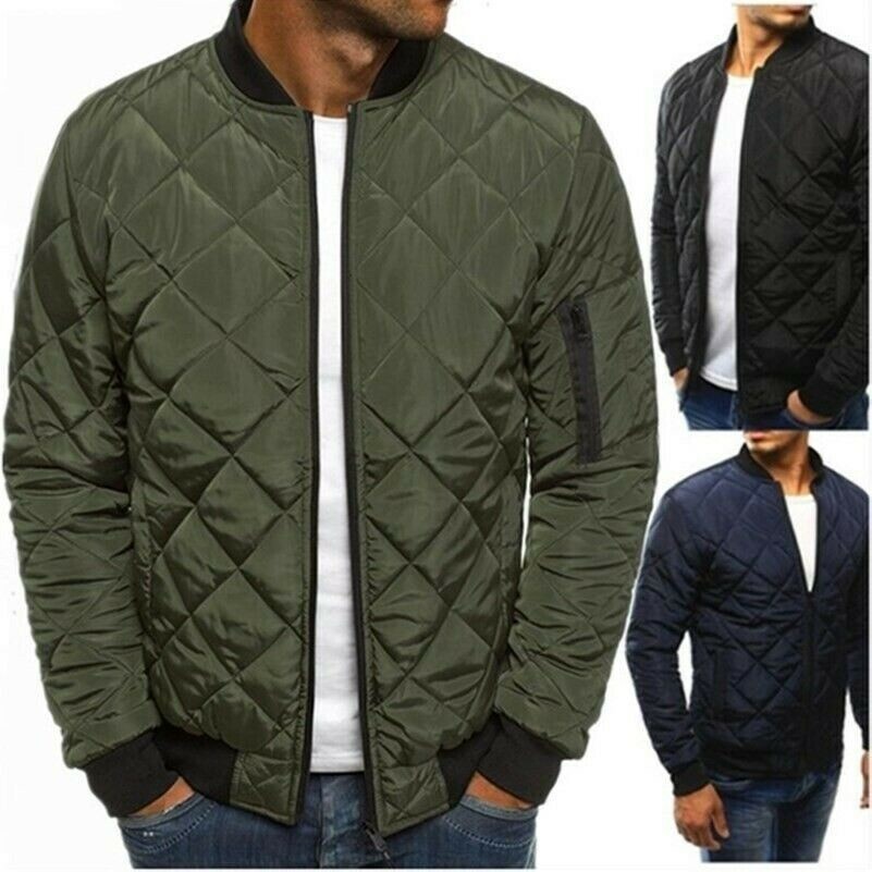 Herren Baumwolle Gefütterte Jacke Gesteppte Bomberjacke Puffer Outwear Zip Parka