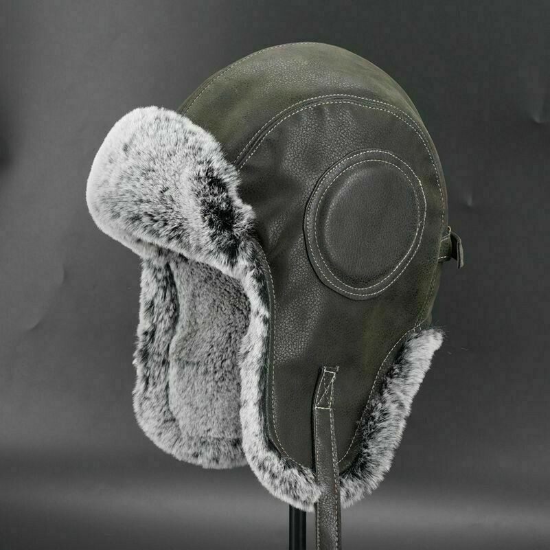 Herren Kunstleder Pelz Aviator Ski Trapper Hut Kappe Ushanka Winter Vintage Warm