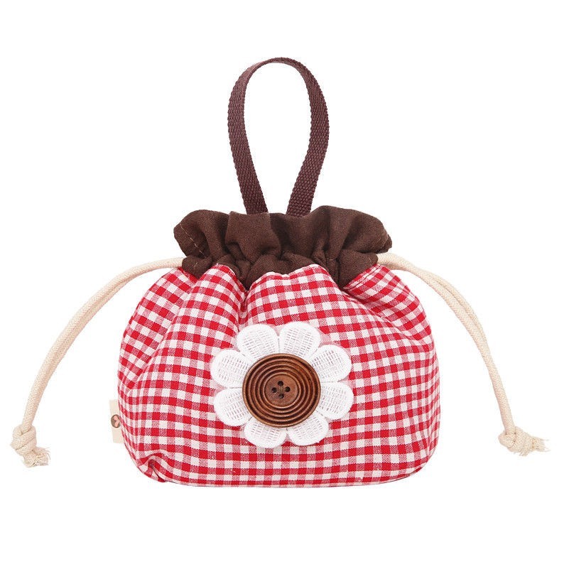 Kontrollkästchen Floral Tasche Kordelzug Handtasche Handy Stoff Clutch Eimer