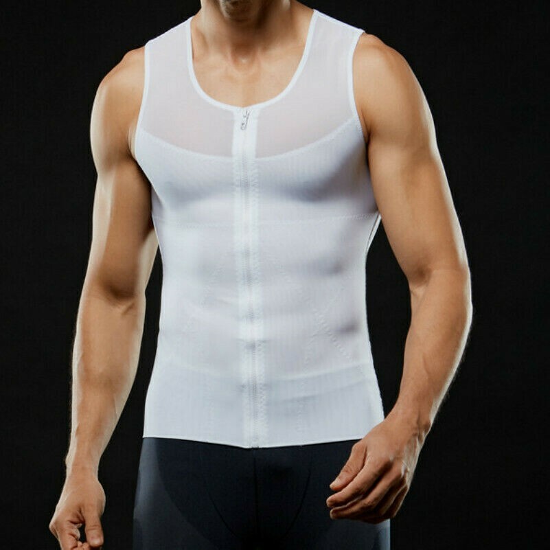Men Undershirt Body Shaper Zip Tank Top Vest Trainer Slim Corset Shapewear Basic