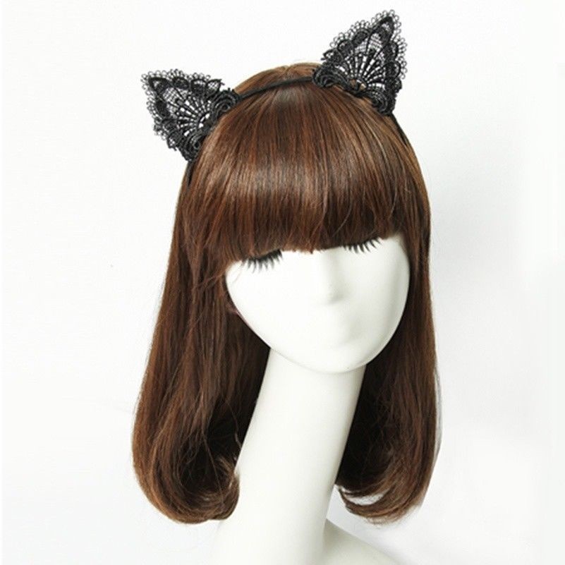 Filles Noir Dentelle Florale Oreilles de Chat Enterrement Vie Jeune Fille