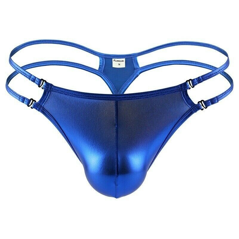 Men's Faux Leather Thongs G String Briefs Shiny Wet Look Underwear Bulge Pouch