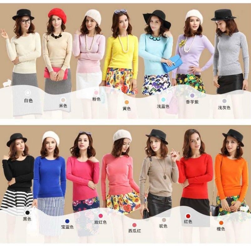 Women Wool Blend Sweater Solid Color Pullover Knitted Slim Fit Warm Soft