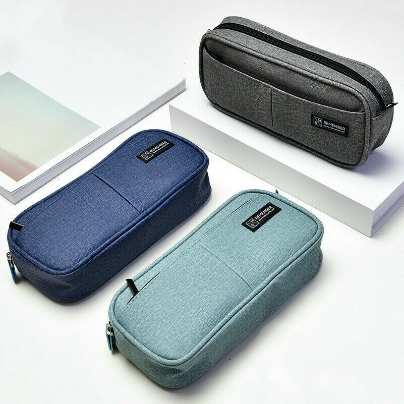 Canvas Student Pen Bag Pencil Case Zip Cosmetic Travel Large Capacity Boy