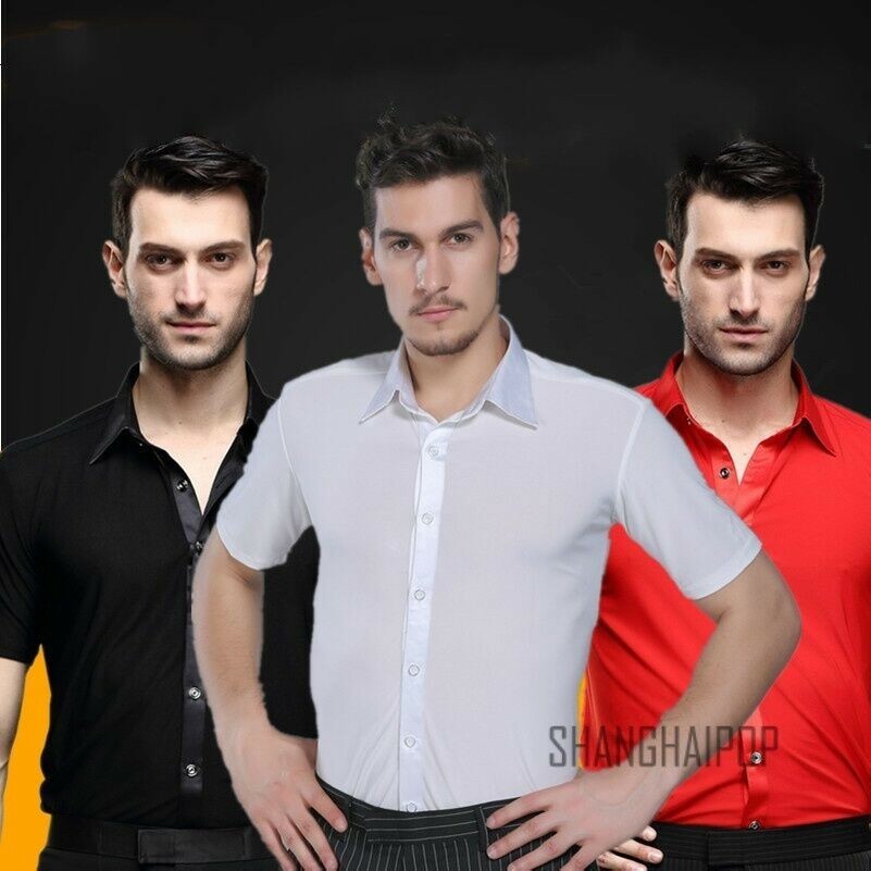 Men Dance Shirt Ballroom Modern Salsa Samba Smooth Latin Short Sleeve Tango New