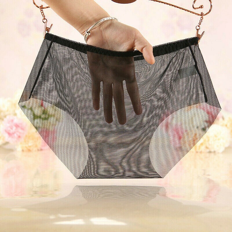 Women Briefs Sheer Mesh Underwear Underpants Breathable Mid Waist Knickers