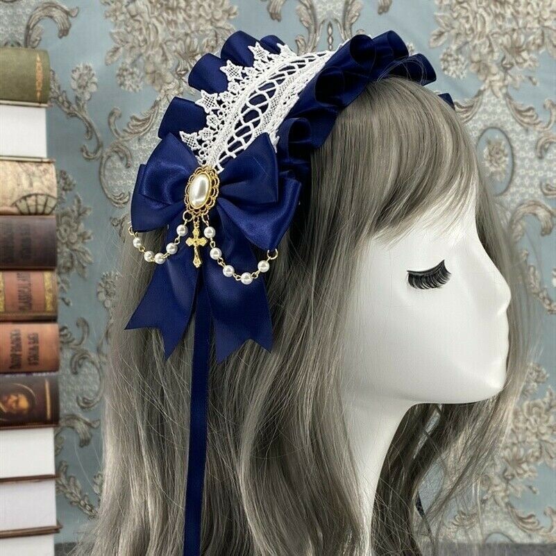 Lolita Haarband Damen Perlen Spitze Schleife Haar Kopfschmuck Cosplay Retro