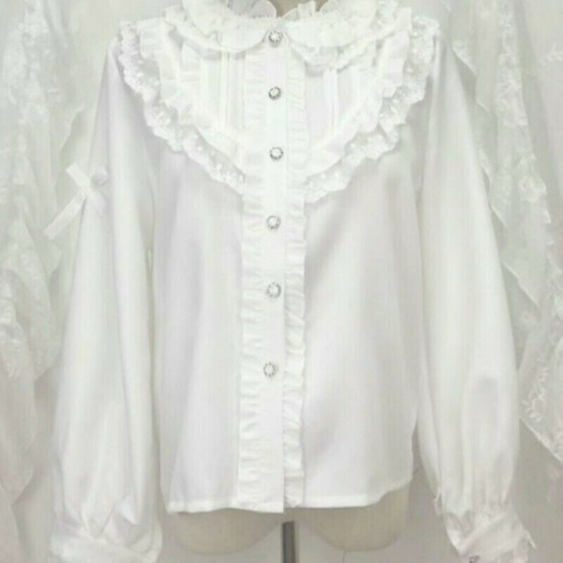 Lady Girls Lace Ruffle Shirt Blouse Lolita Sweet Tops Victorian Retro White SPW