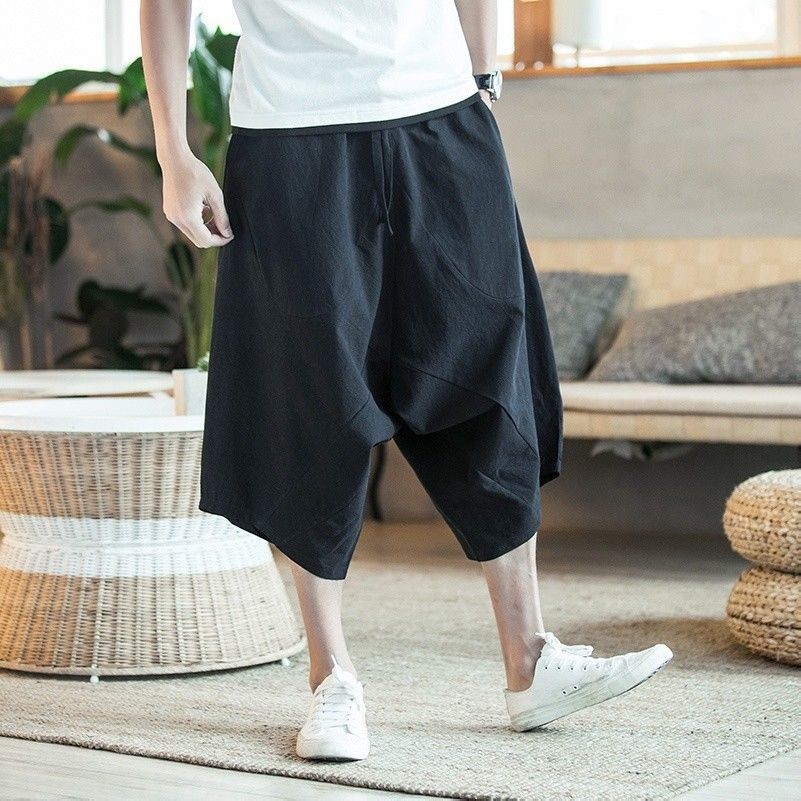 hommes 3/4 longueur coton short décontracté pantalon en vrac surdimensionné