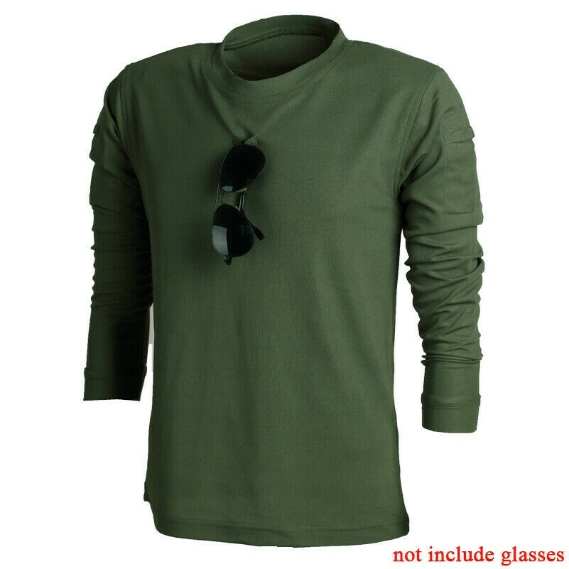 Hommes Armée Tactique Haut T-Shirt Long Décontracté Manche Militaire Sport Plein