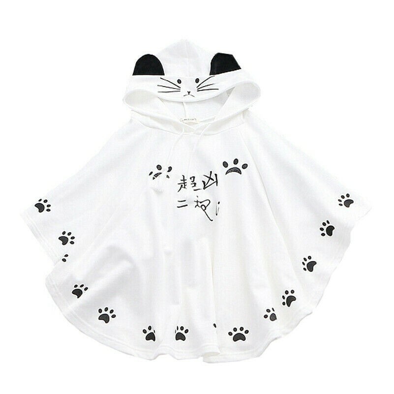 Women Girls Cloak Hoodies Cute Hooded Cat Embroidery Loose Poncho Japanese