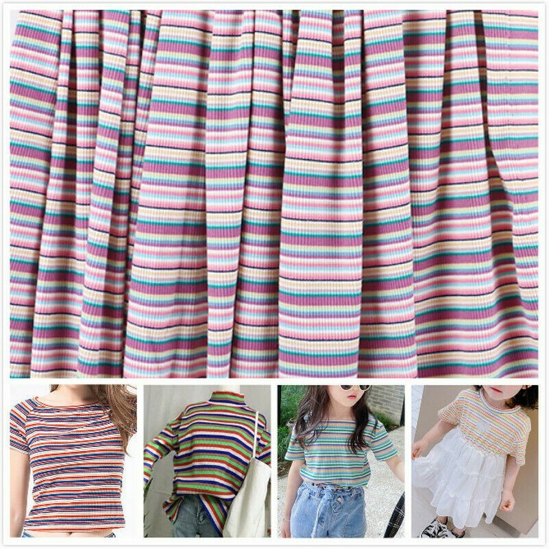 Arcobaleno Maglia di Cotone Tessuto Elasticizzato a Righe Maglione Apparel Metri
