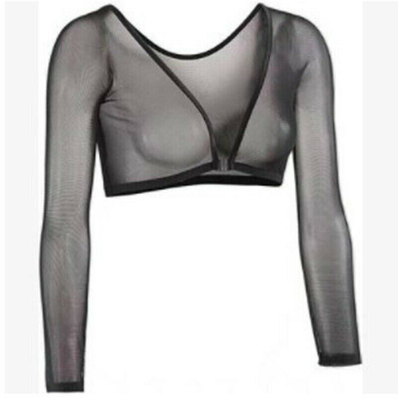 Women Mesh Crop Cardigan Sheer Transparent Top V-neck Long Sleeve Jacket