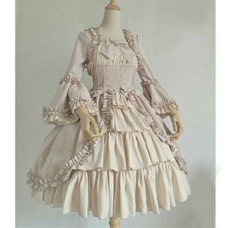 Damen Gothic Lolita Kleid Abgestuft Rüschen Vintage Mittelalter Victorian Kostüm