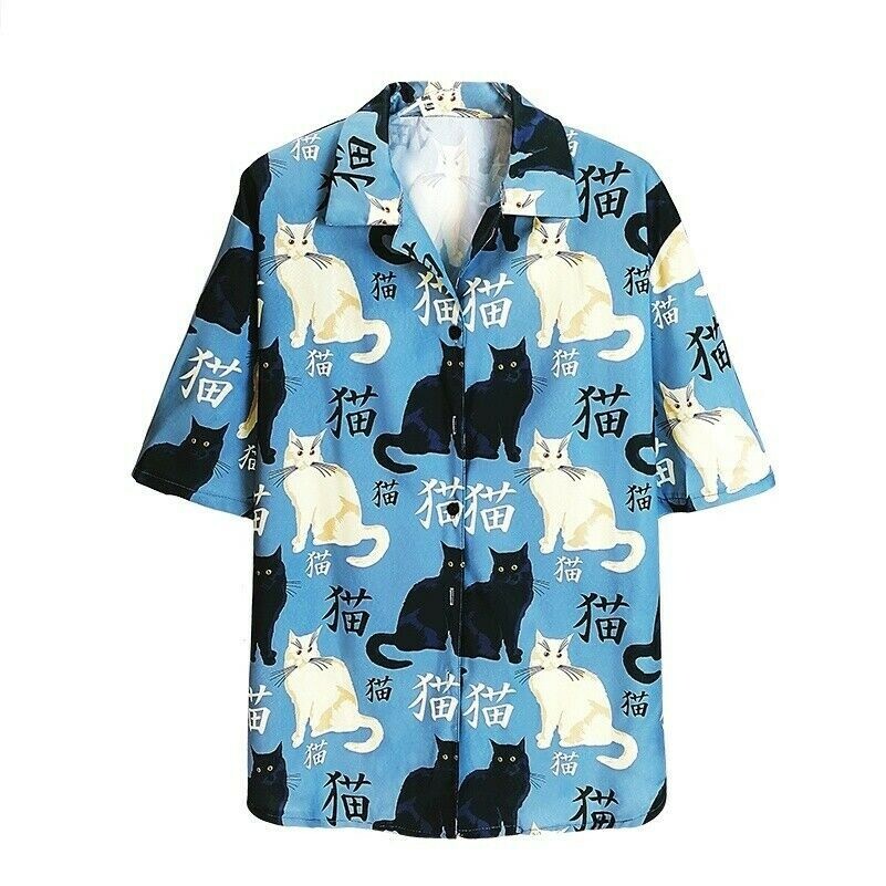 Femmes Filles Kawaii Chemise Manches Courtes Haut Chemisier Chat Mignon Lolita