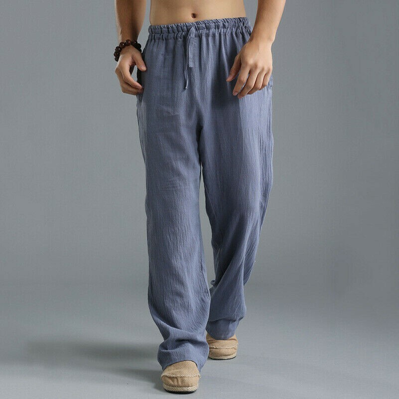 Uomo Cotone Lino Pantaloni Larghi Vita Elasticizzata Kung Fu Arti Marziali