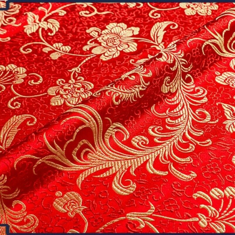Cinese Tessuto Raso Broccato Jacquard Damasco Tang Abito Fodera By M Fiore