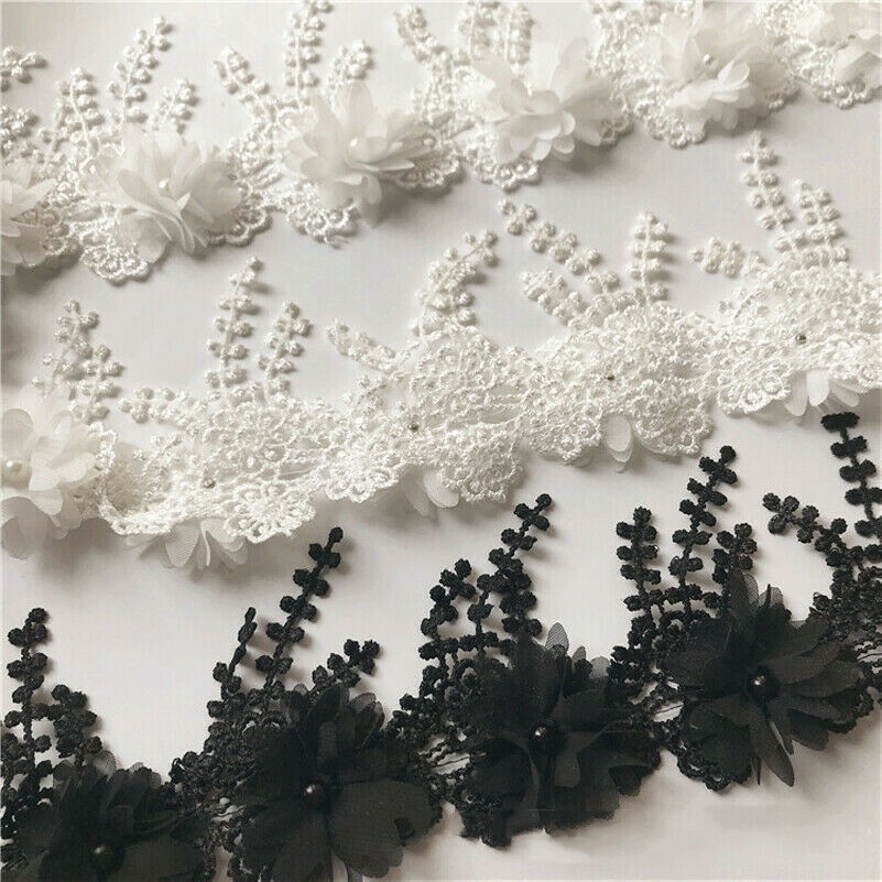 Mousseline Gland Perle Dentelle Bordure Fleur Robe Couture Applique Brodé