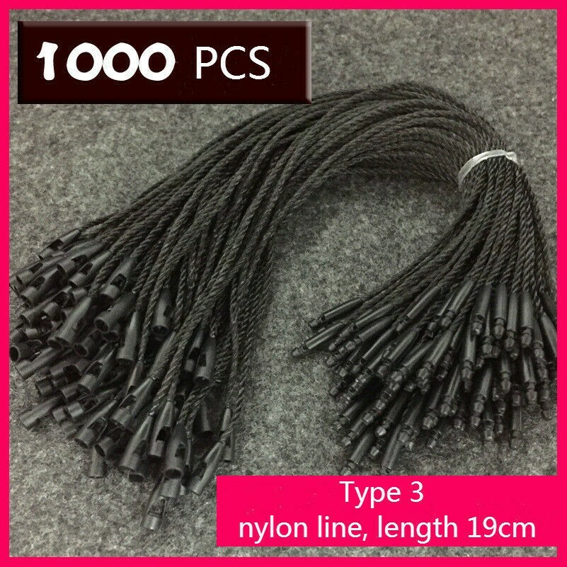1000pc Price Tag Label Tie Strings Cord Cotton Rope Lock Fastener Clothing Black