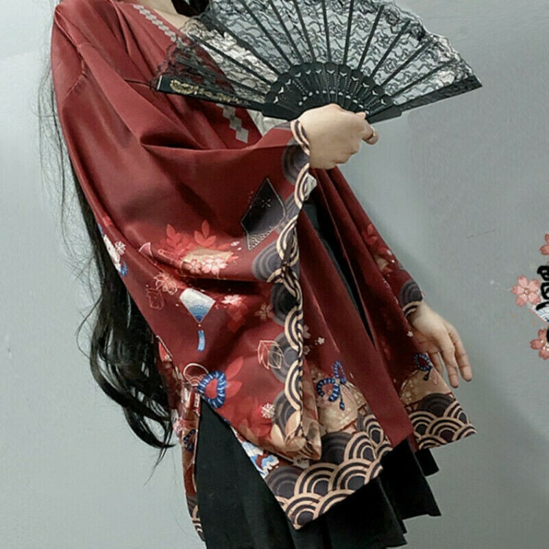 Damen Herren Japanische Kimono Mantel Jacke Lose Yukata Haori Strickjacke Retro