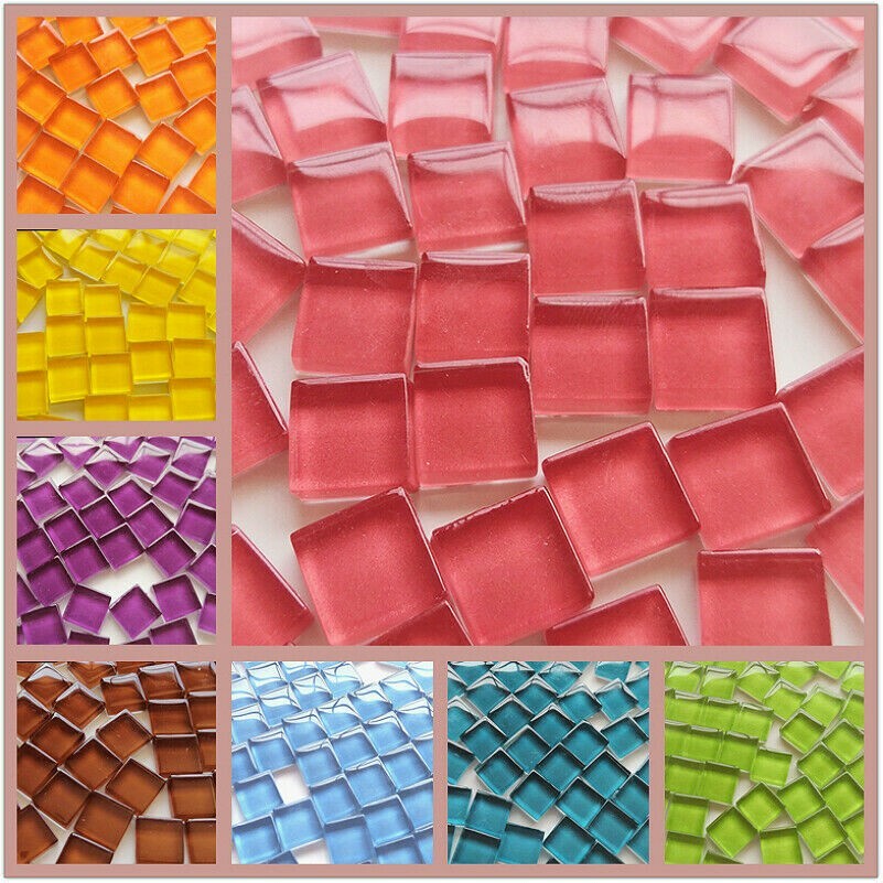 300 X Square Glass Mosaic Tiles Solid Clear for DIY Crafts Arts Home Decor
