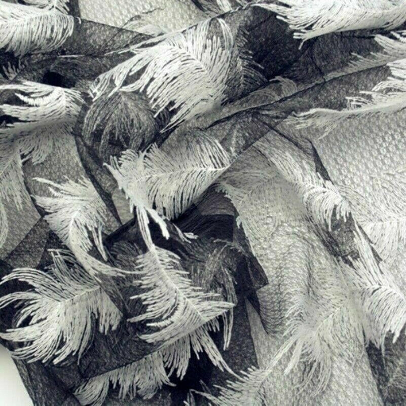 Feder Muster Netzstoff Bestickt Spitze Kleid Braut Hochzeit Material