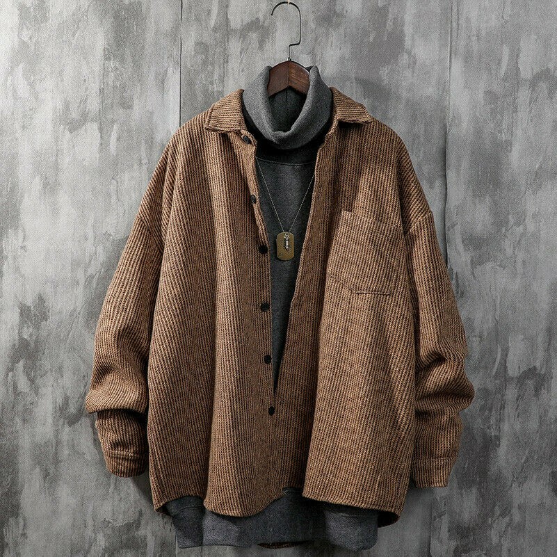 Camicetta Uomo Con Bottoni In Mistura Di Lana Tweed Retro Sottile Giacca Casual