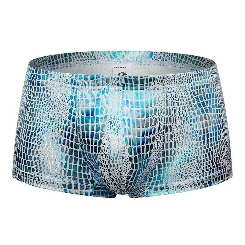 Men Briefs Shorts Boxer Underwear Knickers Faux Snakeskin Sexy Metallic Sexy