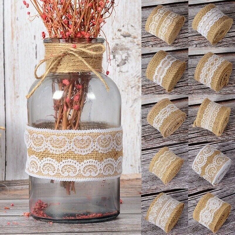 2M Jute Dentelle Ruban Jute Rouleau Mariage Décoration Fête DIY Cadeau Emballage
