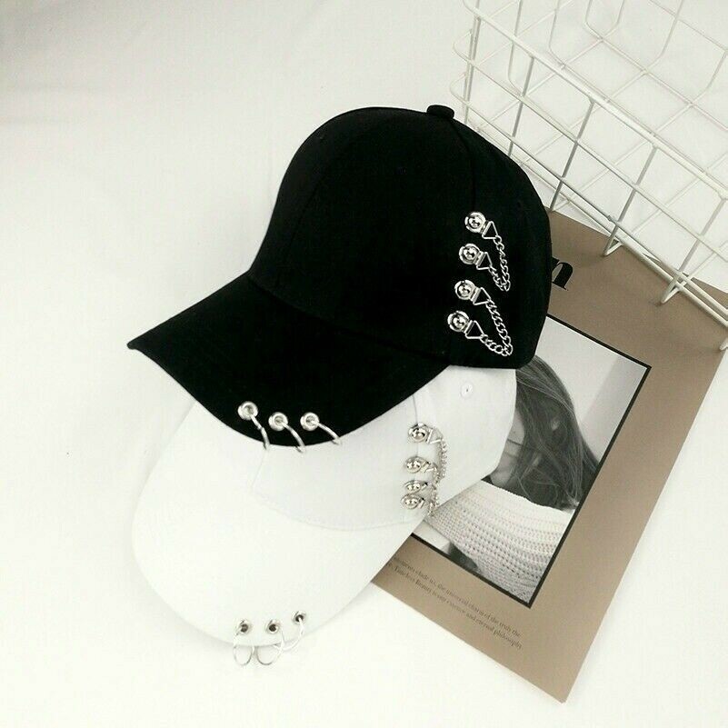 Men Lady Baseball Cap Hat Metal Chain Punk Rock Gothic Hip Hop Hood Ring Fashion