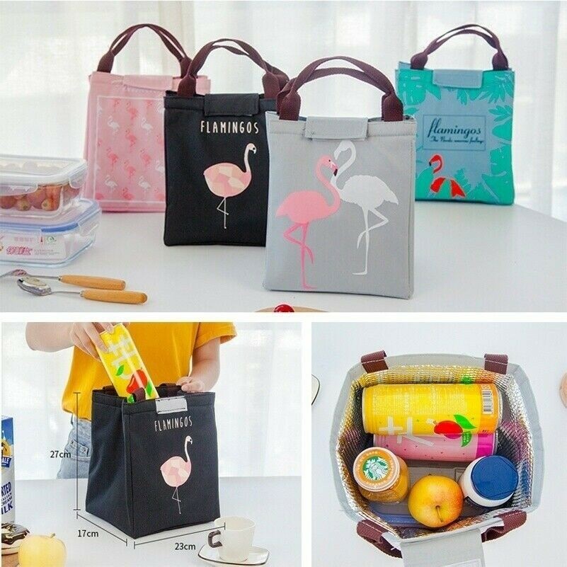 Flamingo Portable Insulated Canvas Cooler Picnic Lunch Bag Thermal Food Tote