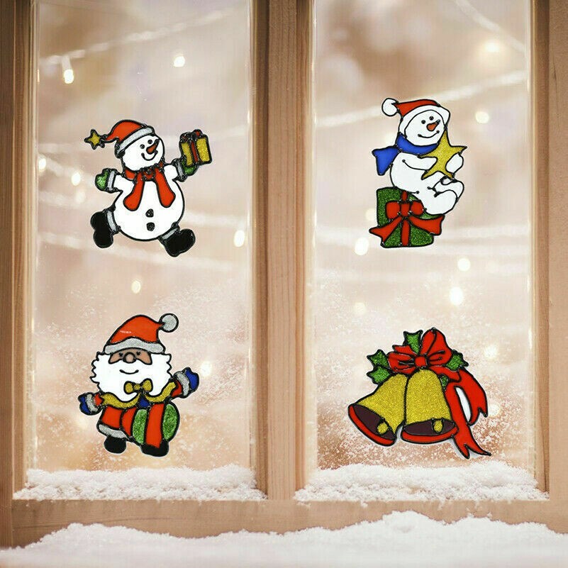 2 X Fenster Aufkleber Weihnachten Dekor Weihnachtsmann Schneeflocke Fliesen Wand