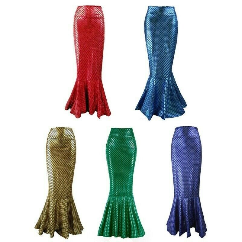 Lady Fishtail Mermaid Skirt Metallic Shiny Scale Long Bodycon High Waist Costume