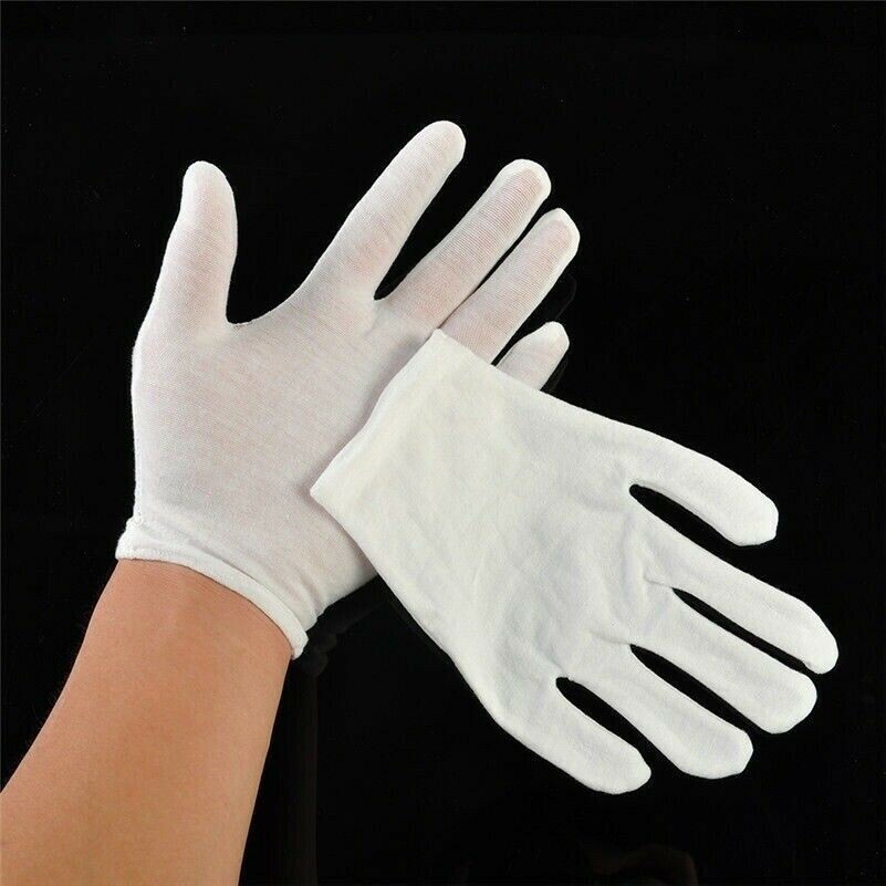 12 Coppie Cotone Bianco Guanti per Ispezione Lavoro Alto Elasticizzato Unisex