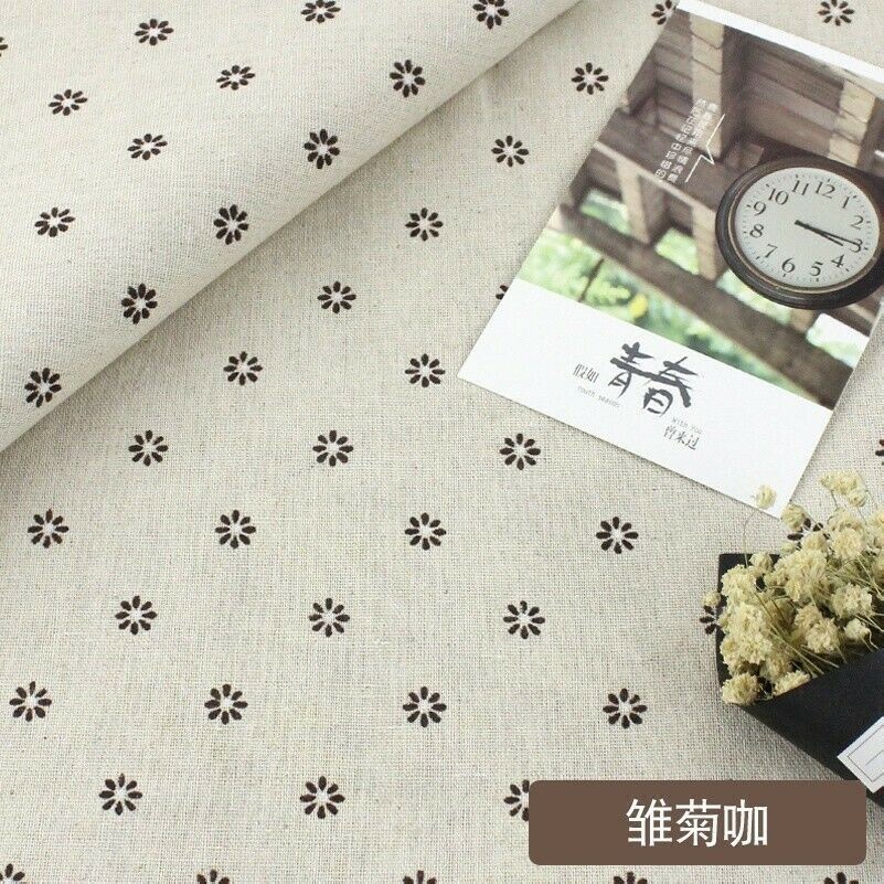 Daisy Flower Print Linen Cotton Fabric Vintage Sewing Cloth DIY 1×1.5m White New