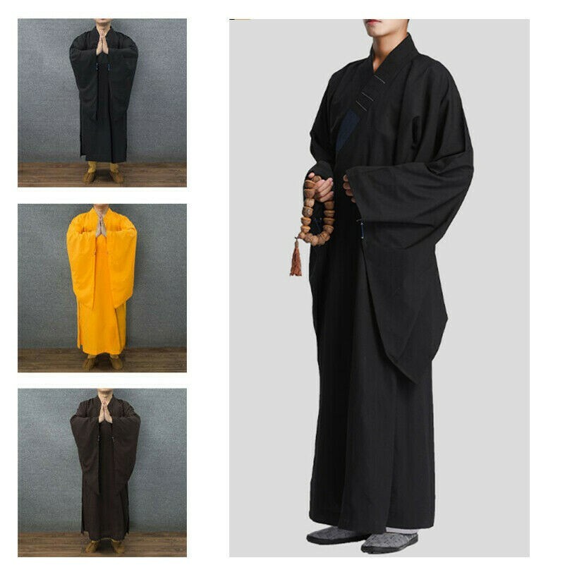 Unisex Buddista Monk Vestito Abito Shaolin da Sera Redingote lungo Meditazione