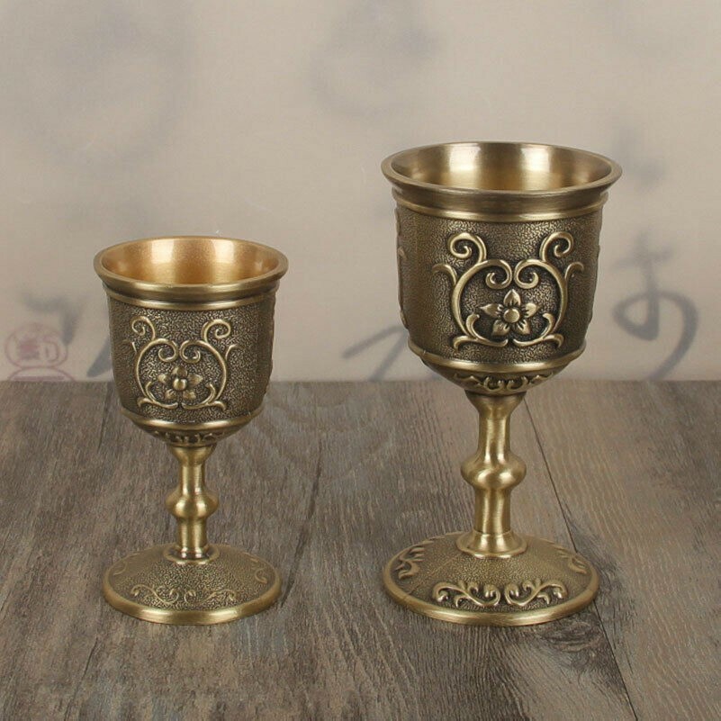 1 X Vintage Matal Chalice Goblet Wine Cups Retro Relief Floral Home Decor Gift