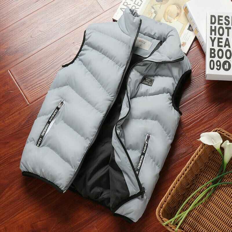 Men Quilted Padded Waistcoat Puffer Jacket Coat Gilet Vest Outwear Winter