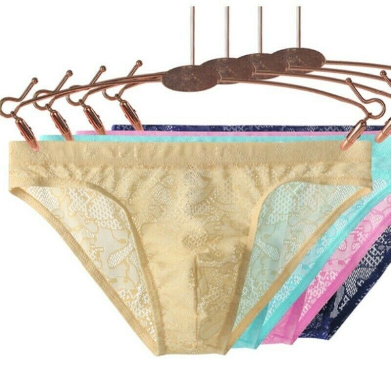 Herren Schwul Blumen Spitze Slip Unterwäsche Hohl Out Niedrige Taille Unterhose