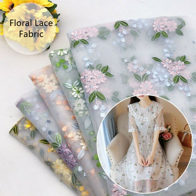 Lace Fabric Floral Mesh Sheer Flower Embroidered Retro for Dress Home Decor