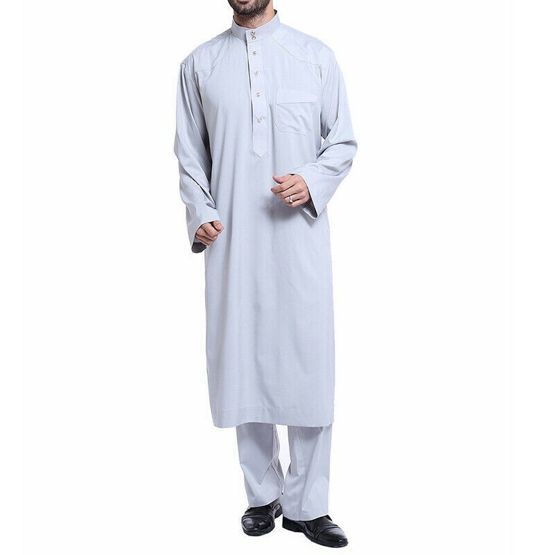 Men Muslim Set Clothing Long Sleeve Robe Saudi Arab Islamic Dress Dishdasha SHP