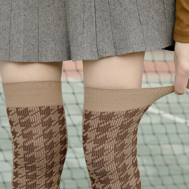 Houndstooth Thigh High Stockings Over Knee Cotton Socks Lolita Preppy Retro