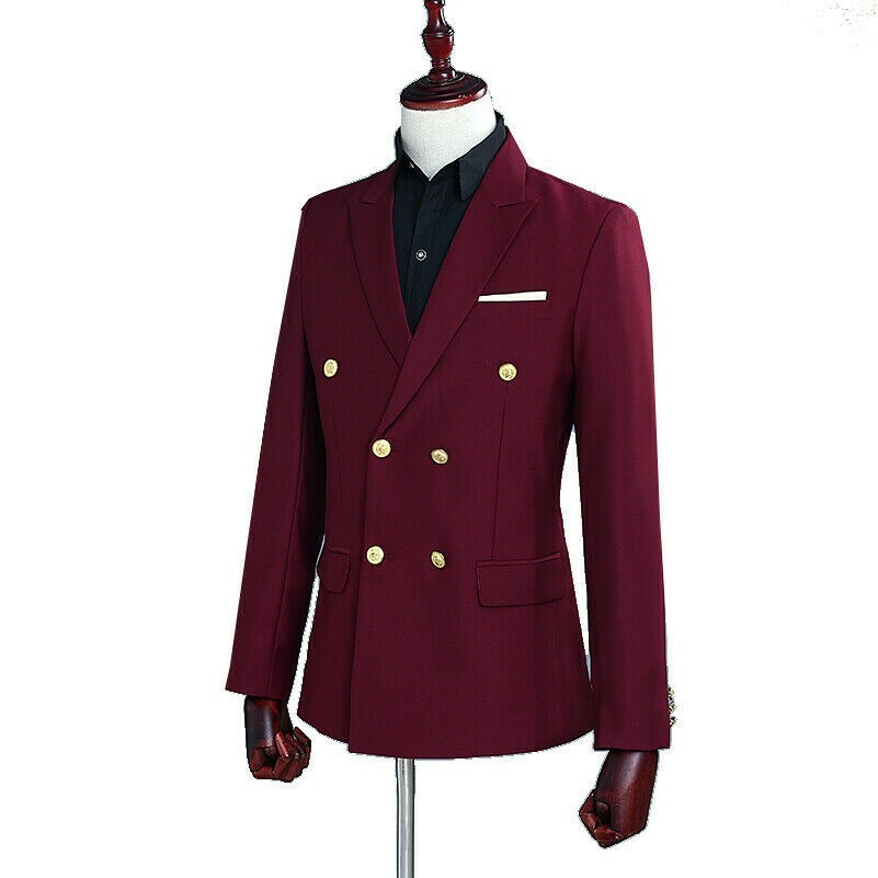 Mens Peak Lapel Double Breasted Suits Jacket Pants Set Wedding Prom Dress