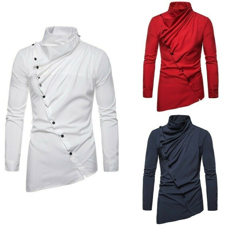 Herren Kleid Hemden Unregelmäßig Neigung Oberteile Langärmlig Heap Kragen