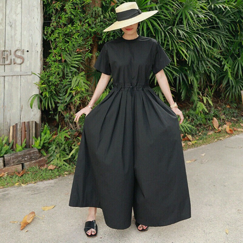 Women Loose Jumpsuits Short Sleeve Wide Leg Ankle Length Playsuits Oversized