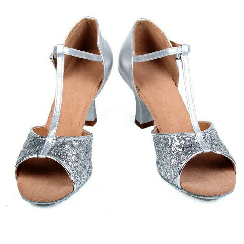 Damen Latin Schuhe Damen Ballroom Tango Party Tanzschuhe Low-Heeled Pailletten